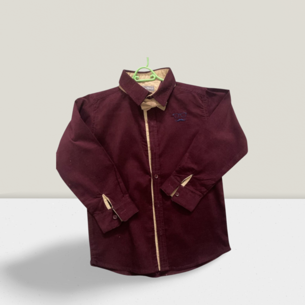 Brown Corduroy Shirt With Beige Bow - Image 2