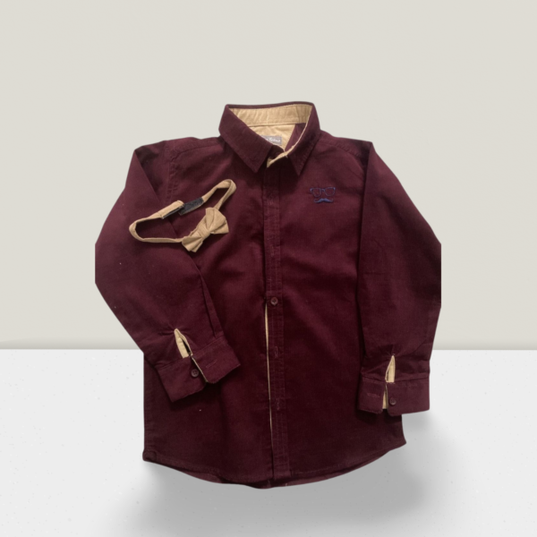 Brown Corduroy Shirt With Beige Bow