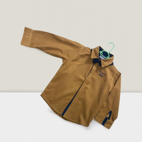 Light Mustard Corduroy Shirt with Blue Bow