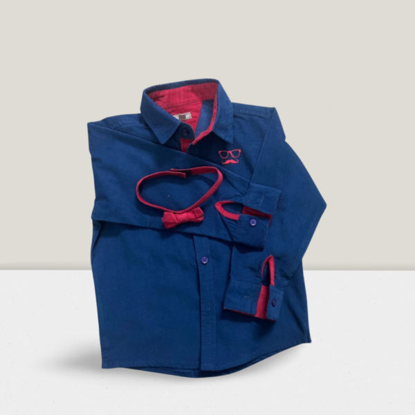 Blue Corduroy Shirt With Red Bow - Image 2