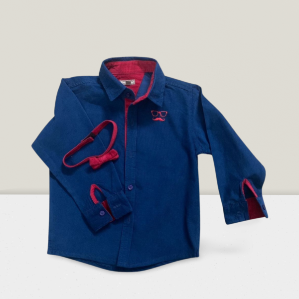 Blue Corduroy Shirt With Red Bow