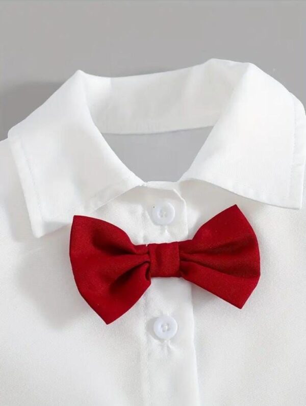 Boys Red Bowed 2 Piece Summer Suit - Image 3