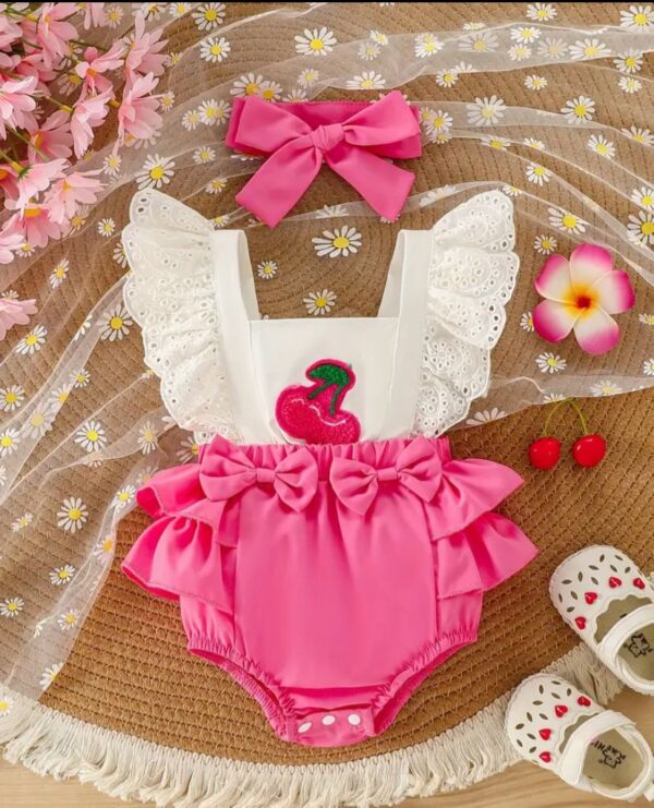 Cheery Printed Pink  2 Piece Romper Set