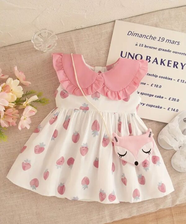 White And Pink Strawberry Printed 2 Piece