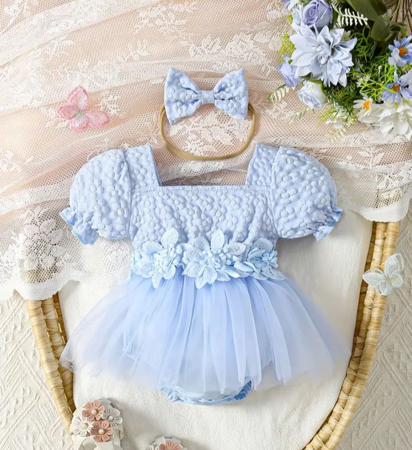 Ice Blue Colored Romper 2 Piece