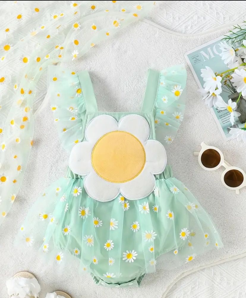 Light Green Flowered Romper