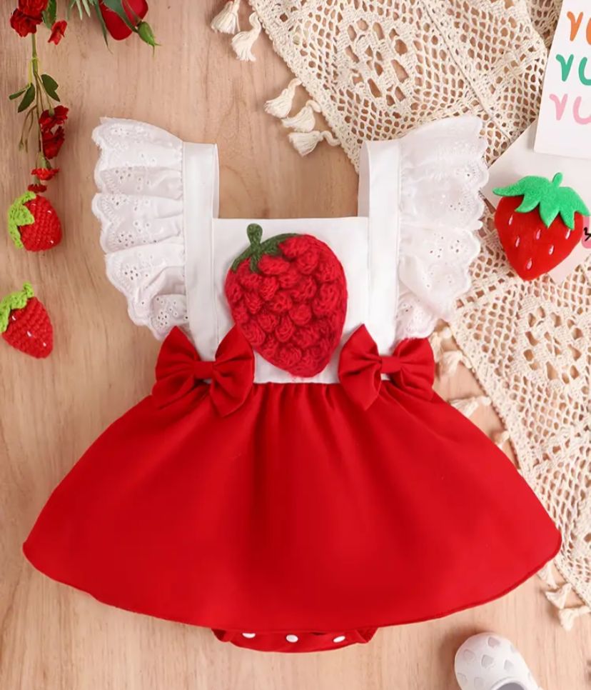 White And Red Strawberry Romper