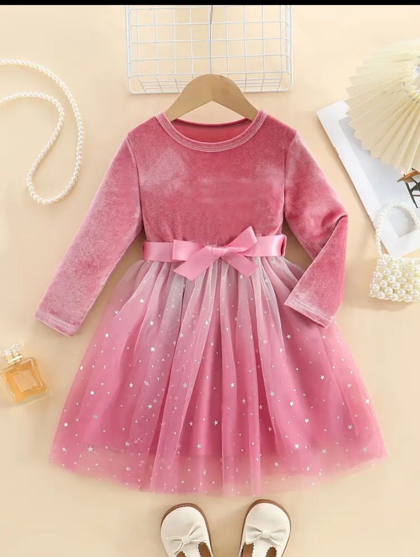 LIGHTPINKDOUBLESHADEDVELEVT FROCK