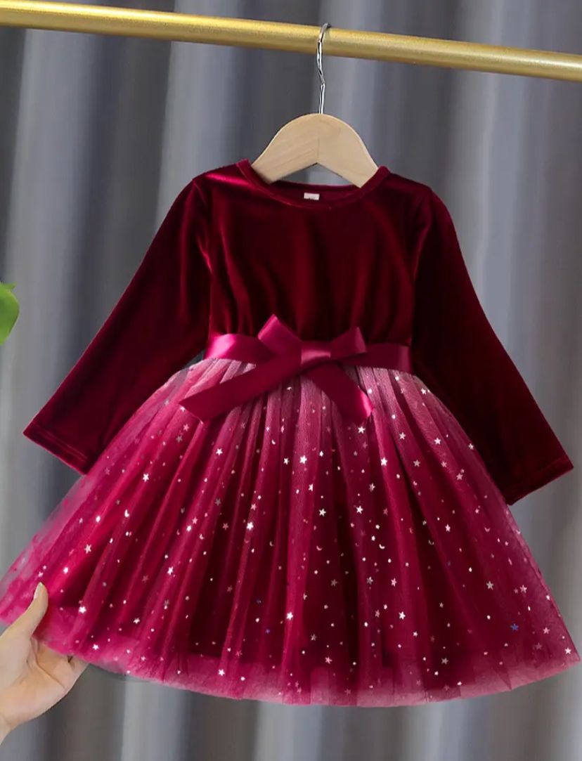 MAROONVELVET DOUBLE SHADED NET FROCK