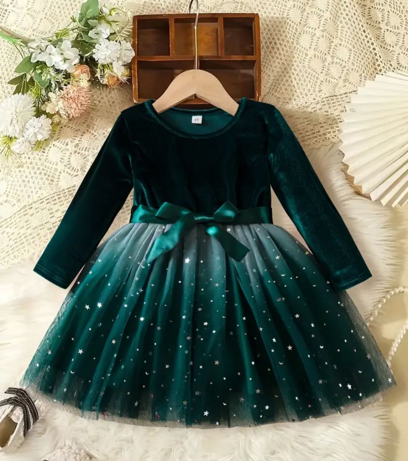 PEACOCK GREEN VELVET FROCK