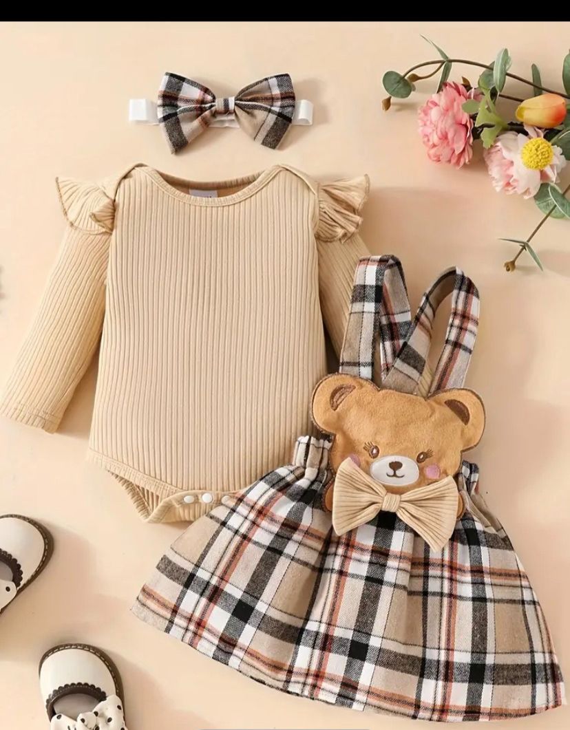 KHAKI COLORED ROMPER FROCK SET