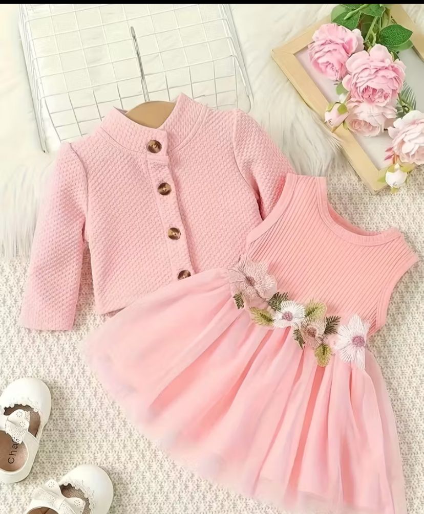BABY PINK MESH FROCK WITH SHRUG